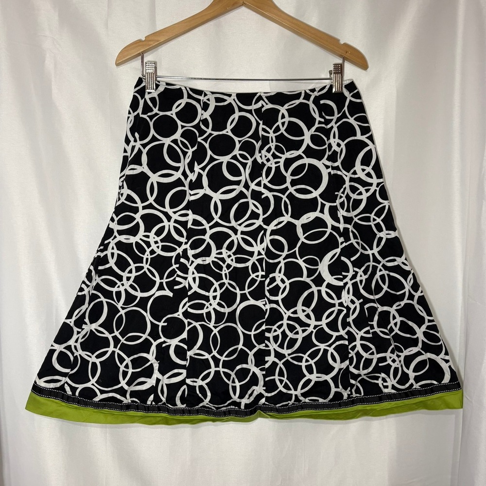 Vintage Dressbarn Black White Circle Print Skirt Lime Green Trim Size‎ 6 Cotton